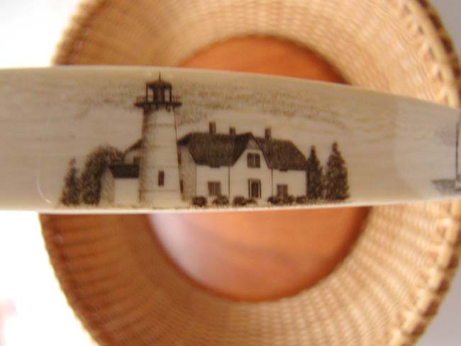 An exquisite NANTUCKET style basket with the ivory handle engraved with scenes of CHATHAM — image 4